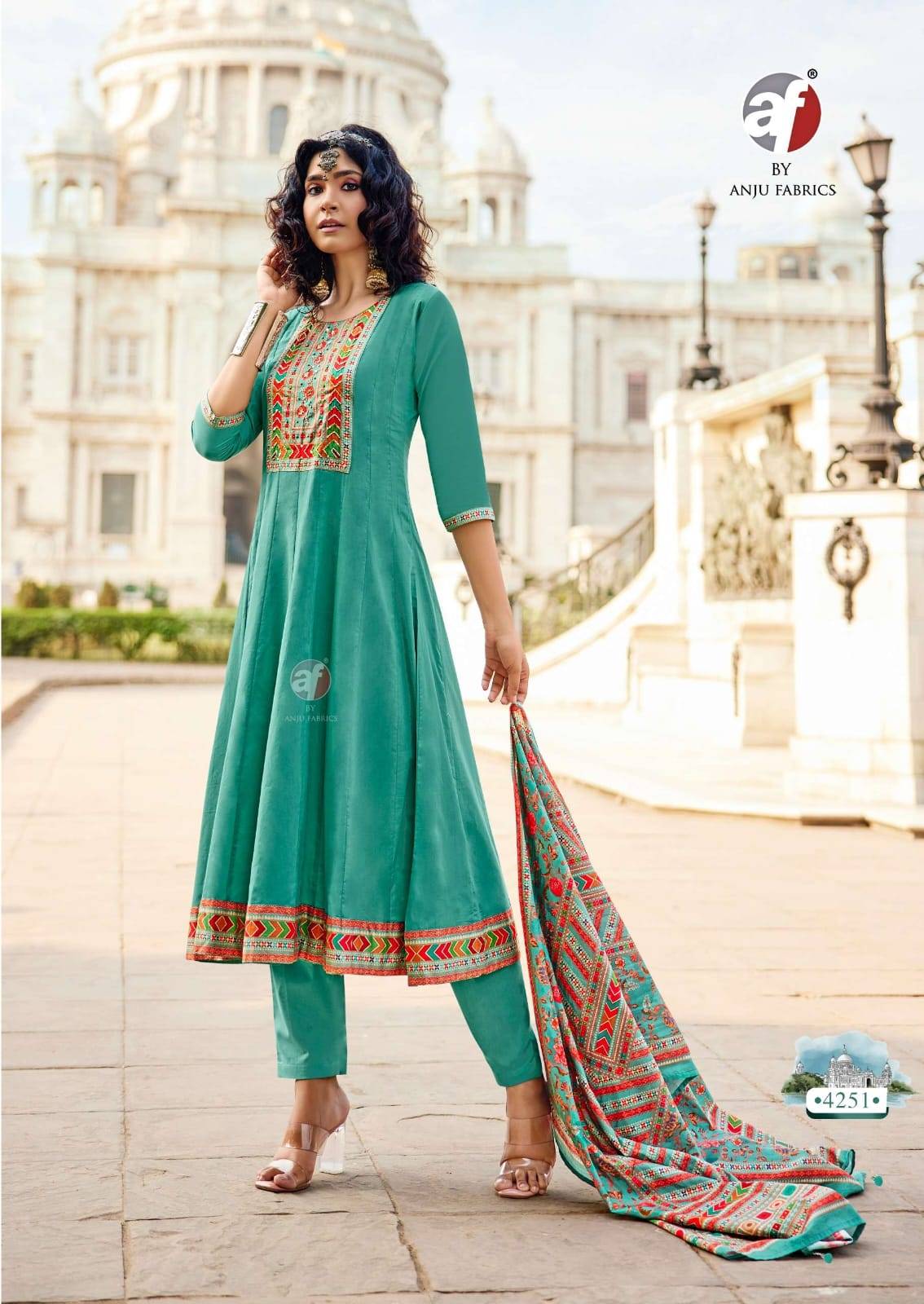 Cotton kali by Anu fabrics 4251 TO 4254 SERIES Indian occasional PURE COTTON party wear Anarkali kurta with pant stitched dresses At Wholesale Price